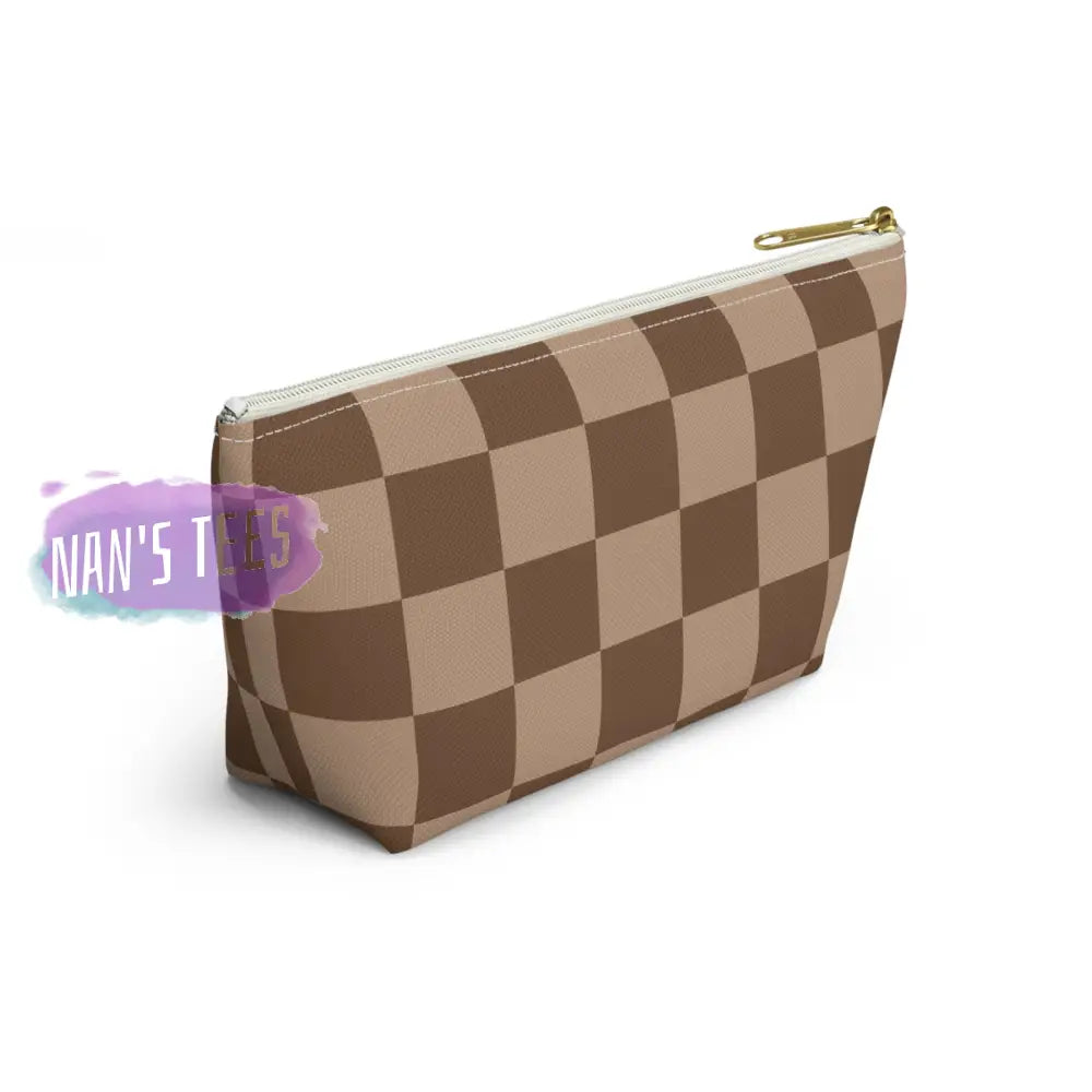 Checkered Accessory Cosmetic Makeup Pouch Travel Bag With T-Bottom Small / White Zipper Bags