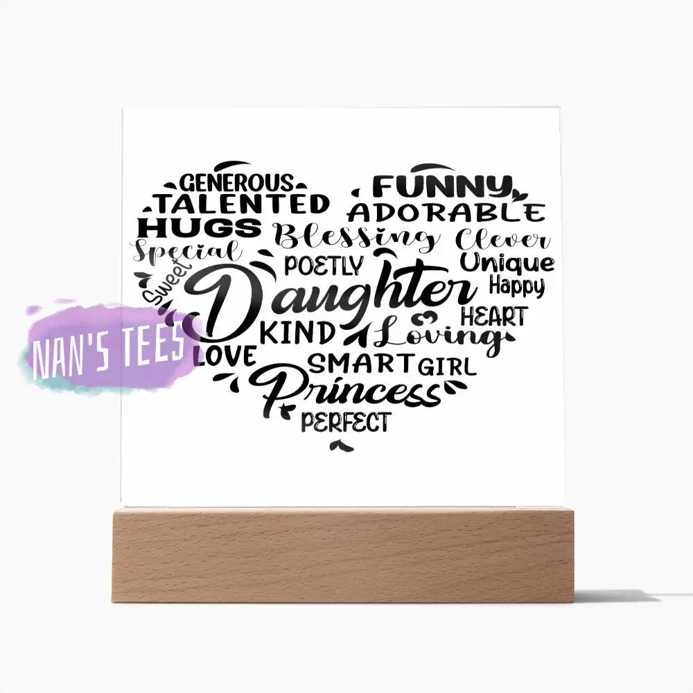 Daughter Acrylic Square Plaque Wooden Base Home Decor