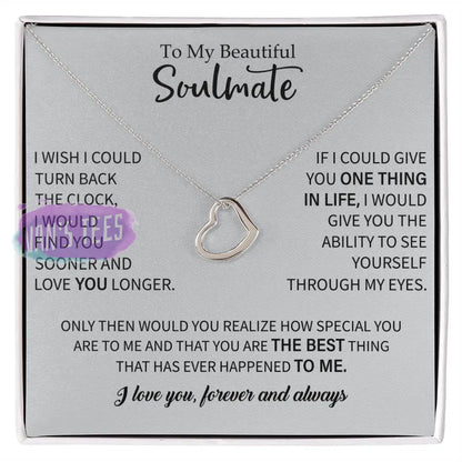 Elegant Delicate Heart Necklace In White Gold Or Yellow | To My Beautiful Soulmate 14K Finish /