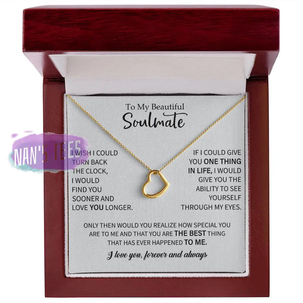 Elegant Delicate Heart Necklace In White Gold Or Yellow | To My Beautiful Soulmate 18K Finish /