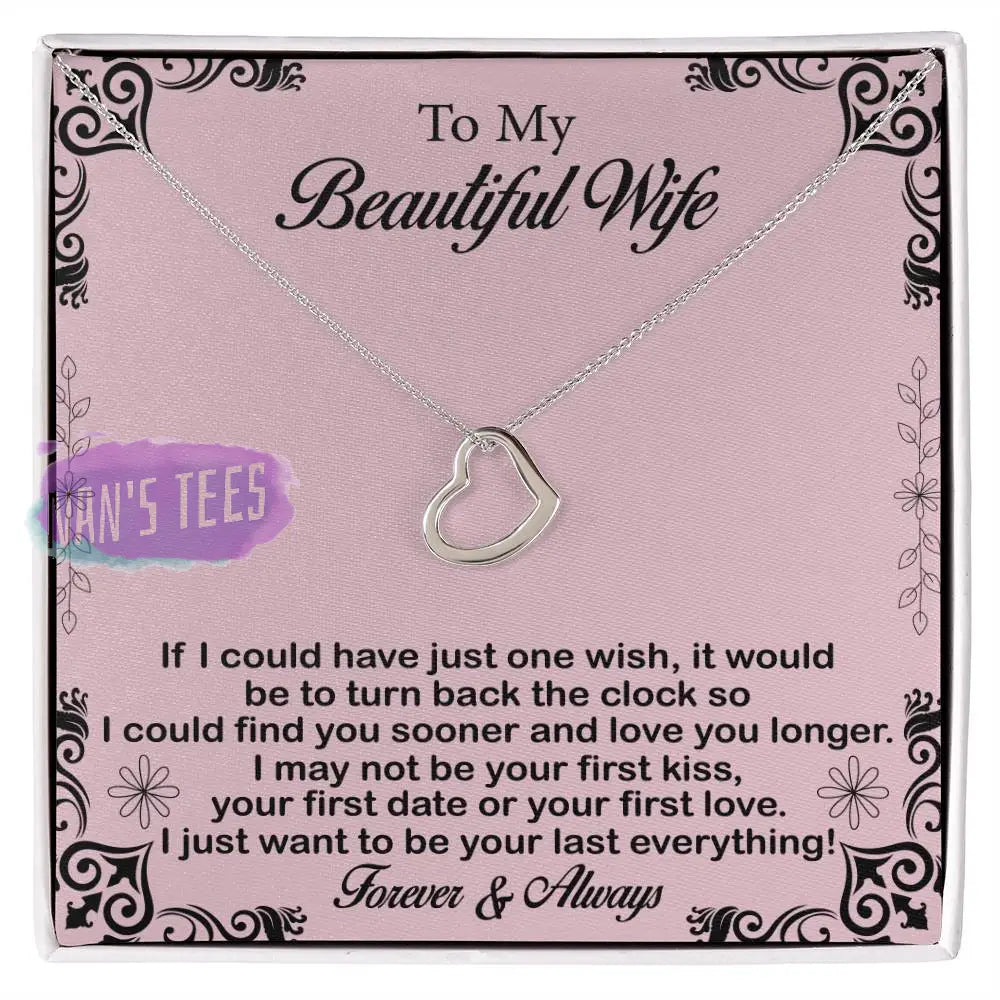 Elegant Delicate Heart Necklace In White Gold Or Yellow | To My Beautiful Wife 14K Finish / Standard