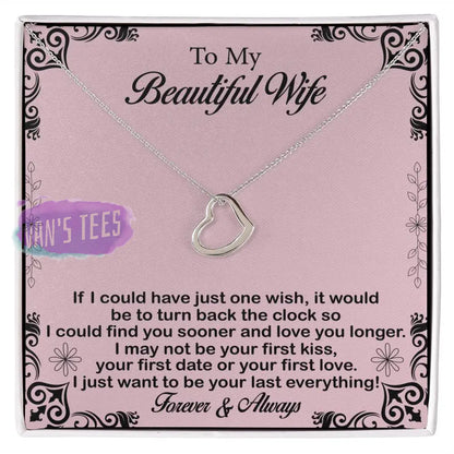 Elegant Delicate Heart Necklace In White Gold Or Yellow | To My Beautiful Wife 14K Finish / Standard