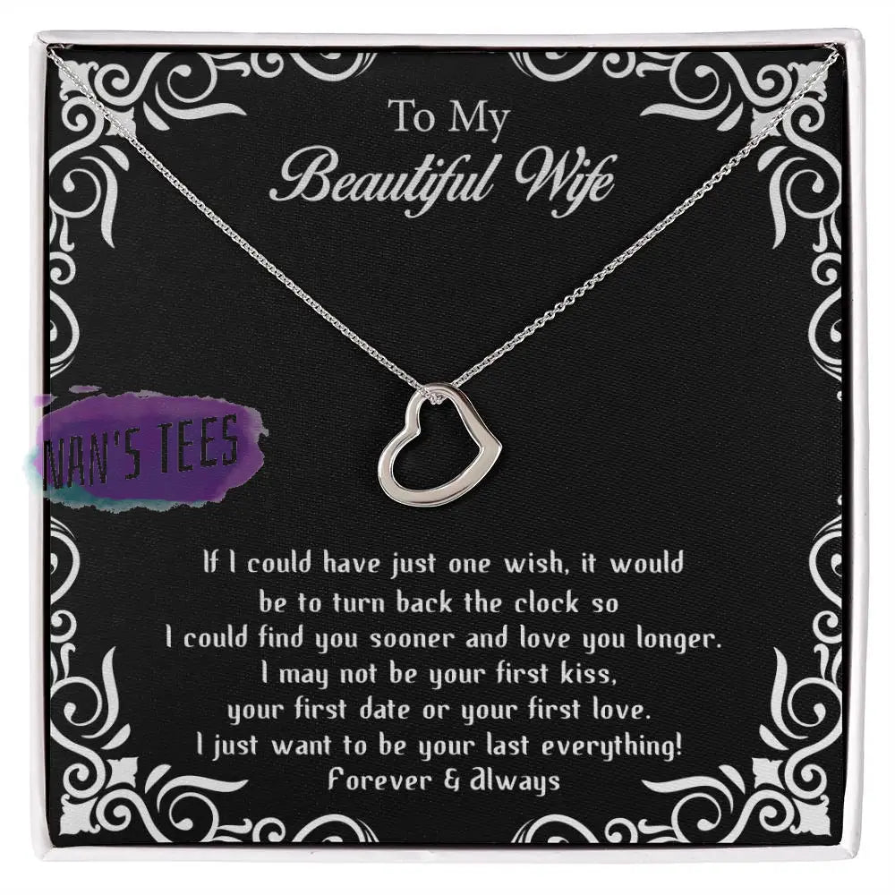 Elegant Delicate Heart Necklace In White Gold Or Yellow | To My Beautiful Wife 14K Finish / Standard