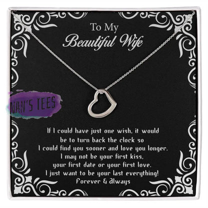 Elegant Delicate Heart Necklace In White Gold Or Yellow | To My Beautiful Wife 14K Finish / Standard