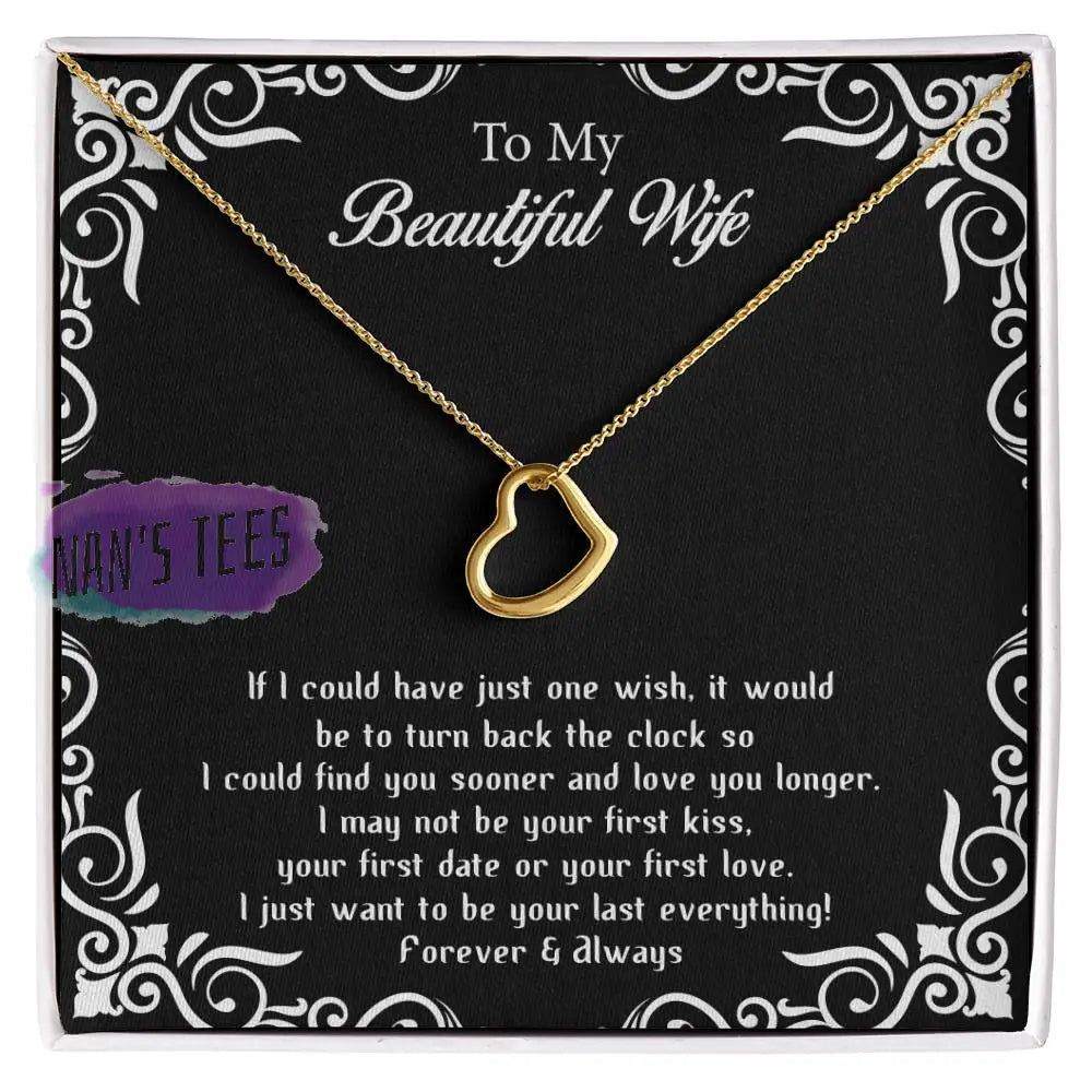 Elegant Delicate Heart Necklace In White Gold Or Yellow | To My Beautiful Wife 18K Finish / Standard