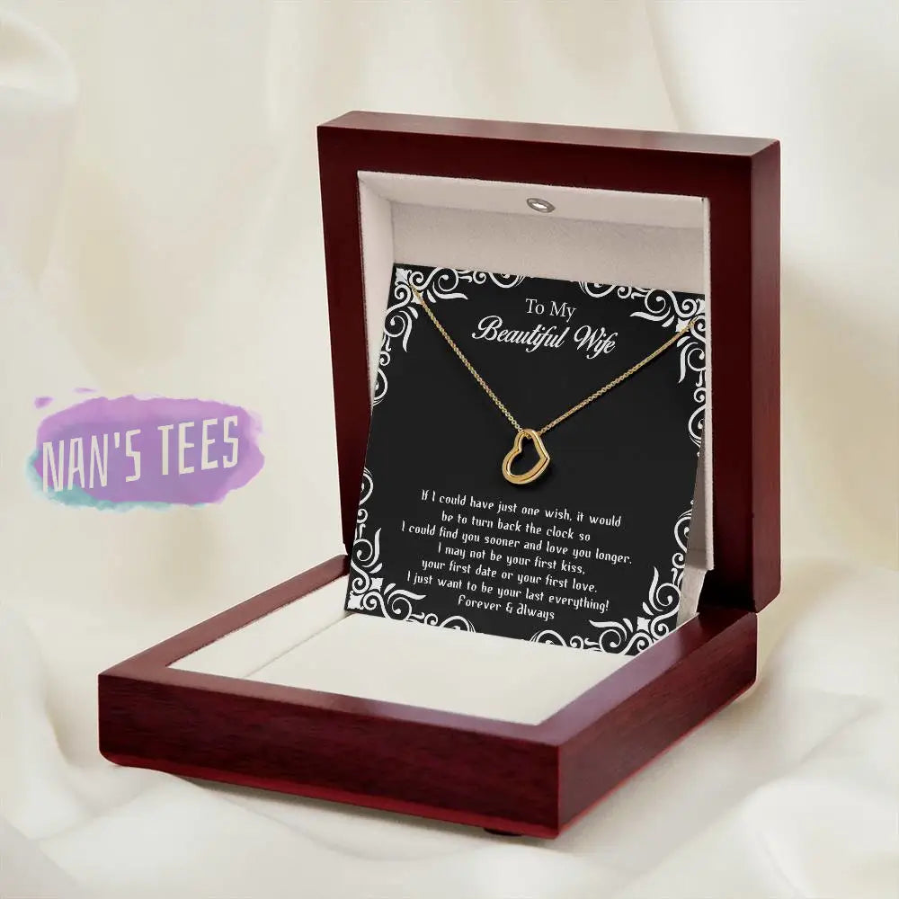 Elegant Delicate Heart Necklace In White Gold Or Yellow | To My Beautiful Wife Jewelry