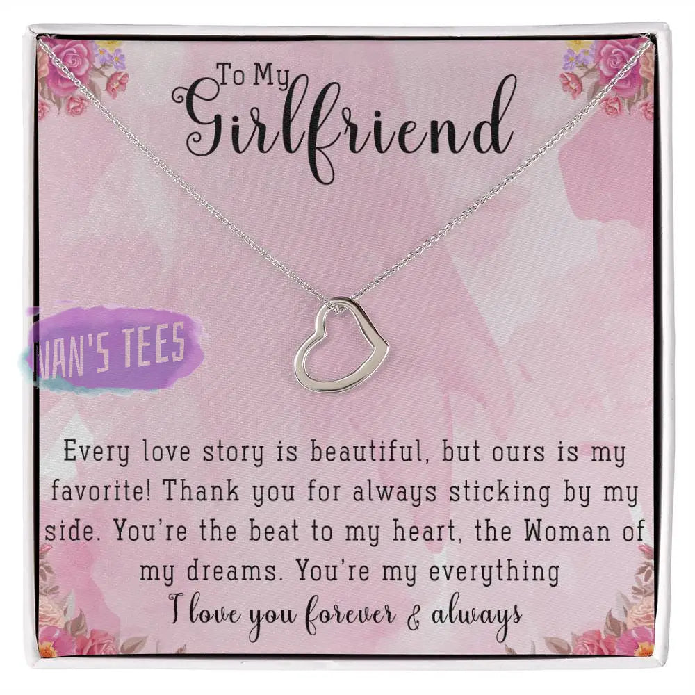 Elegant Delicate Heart Necklace In White Gold Or Yellow | To My Girlfriend 14K Finish / Standard Box