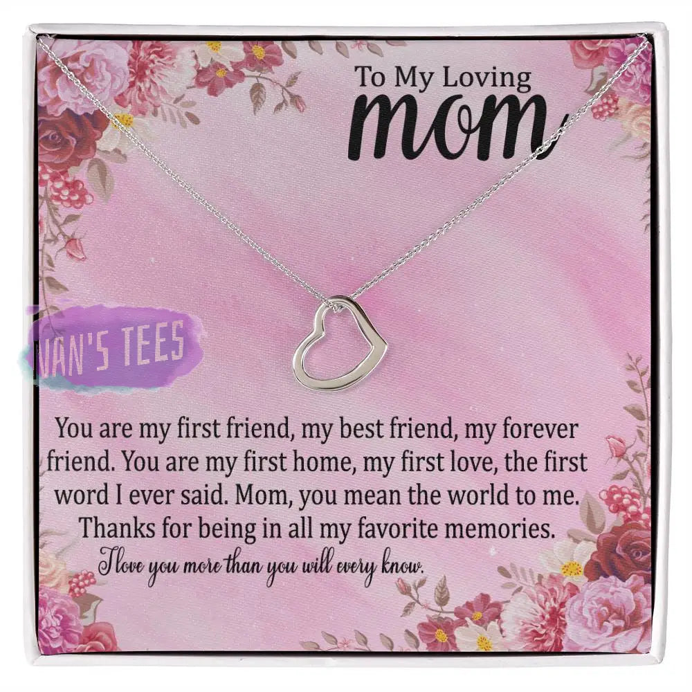 Elegant Delicate Heart Necklace In White Gold Or Yellow | To My Loving Mom 14K Finish / Standard Box