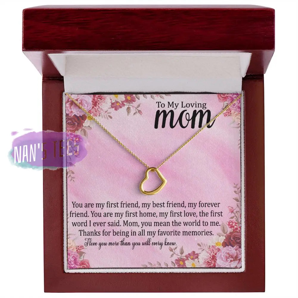 Elegant Delicate Heart Necklace In White Gold Or Yellow | To My Loving Mom 18K Finish / Luxury Box