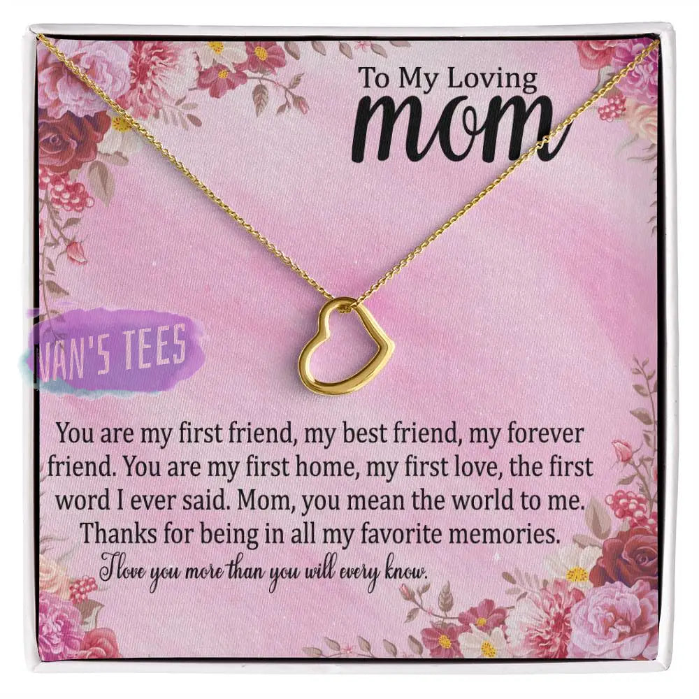 Elegant Delicate Heart Necklace In White Gold Or Yellow | To My Loving Mom 18K Finish / Standard Box