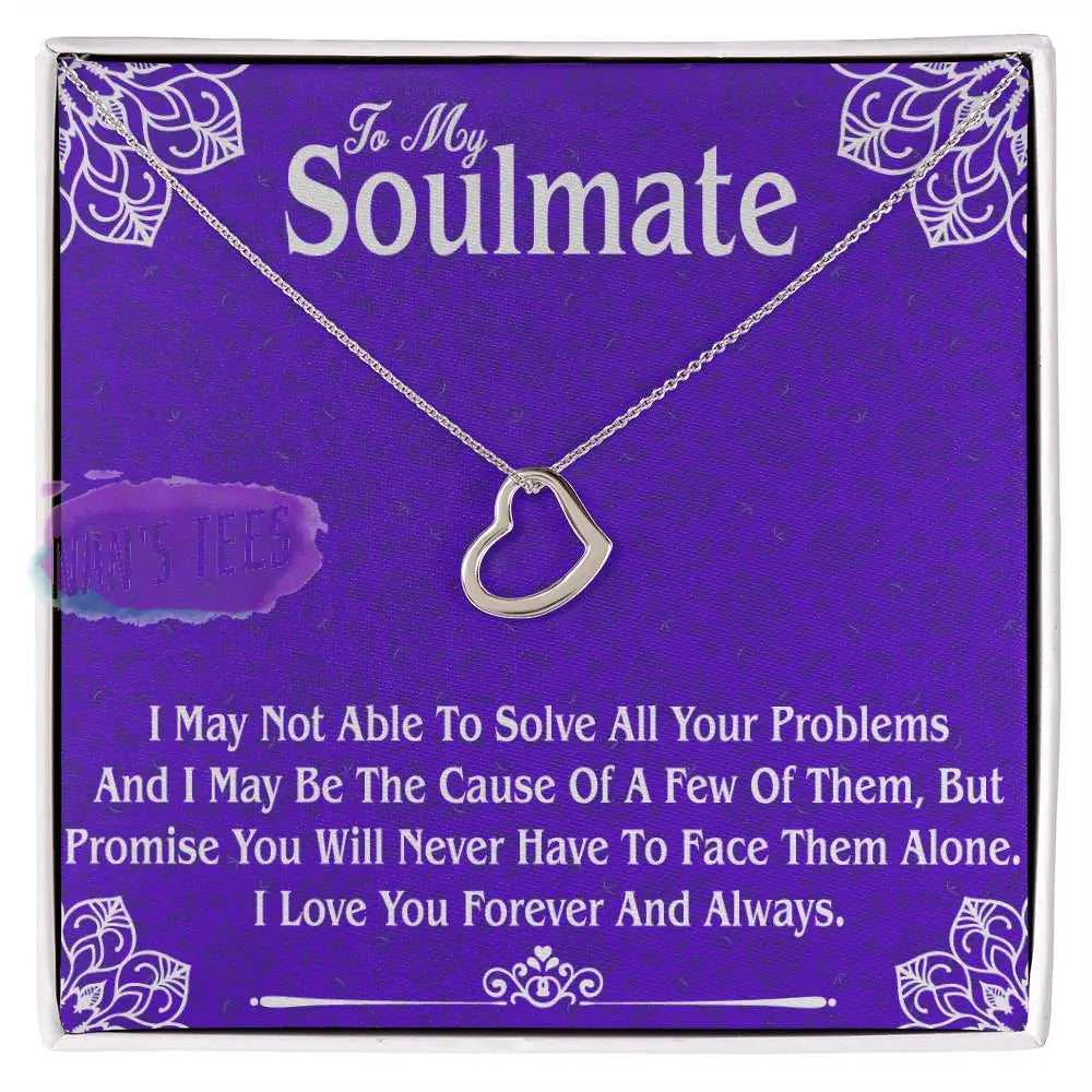 Elegant Delicate Heart Necklace In White Gold Or Yellow | To My Soulmate 14K Finish / Standard Box