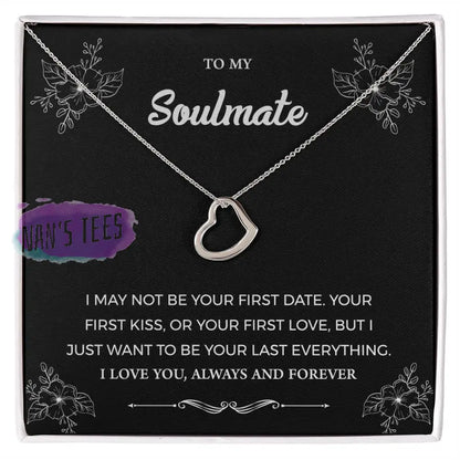 Elegant Delicate Heart Necklace In White Gold Or Yellow | To My Soulmate 14K Finish / Standard Box