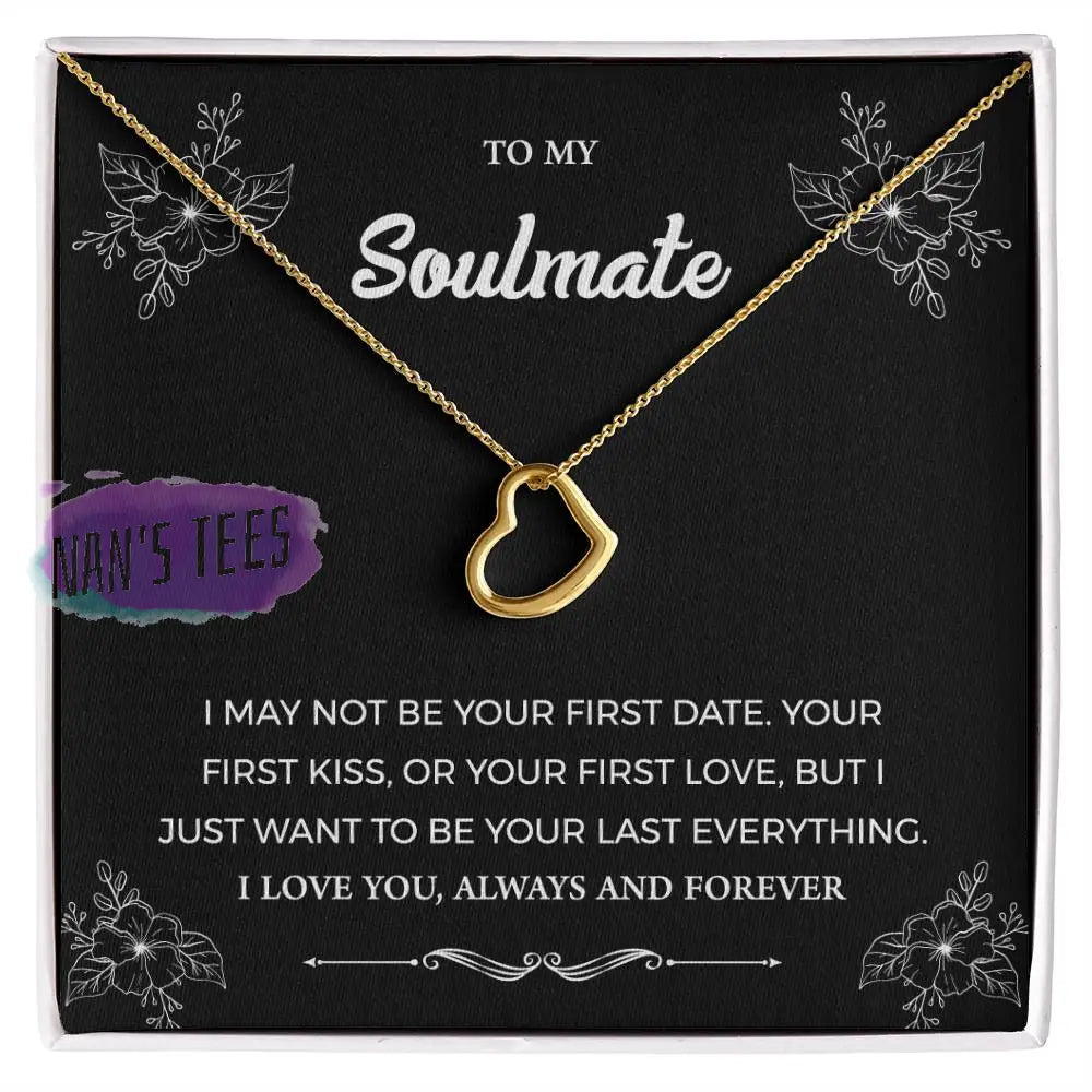 Elegant Delicate Heart Necklace In White Gold Or Yellow | To My Soulmate 18K Finish / Standard Box