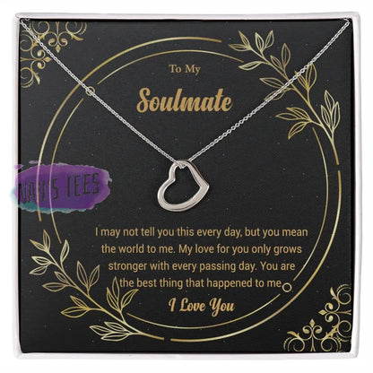 Elegant Delicate Heart Necklace In White Or Yellow Gold | To My Soulmate 14K Finish / Standard Box