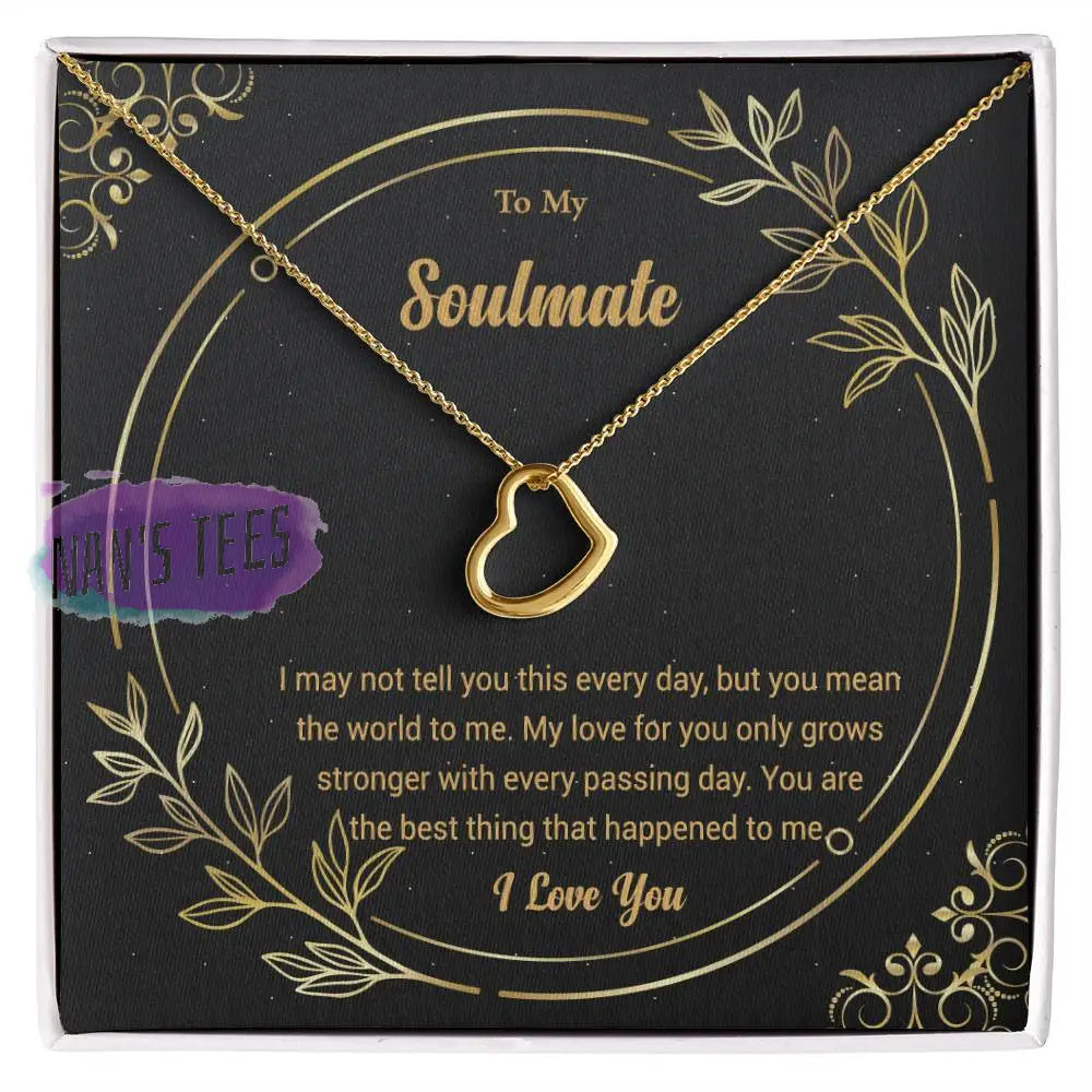 Elegant Delicate Heart Necklace In White Or Yellow Gold | To My Soulmate 18K Finish / Standard Box