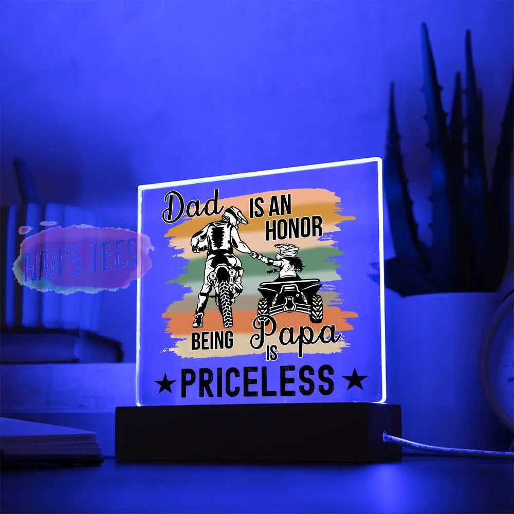 Father And Daughter Acrylic Square Plaque | Being Papa Is Priceless With Led Base Home Decor