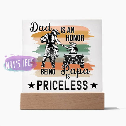 Father And Daughter Acrylic Square Plaque | Being Papa Is Priceless Wooden Base Home Decor