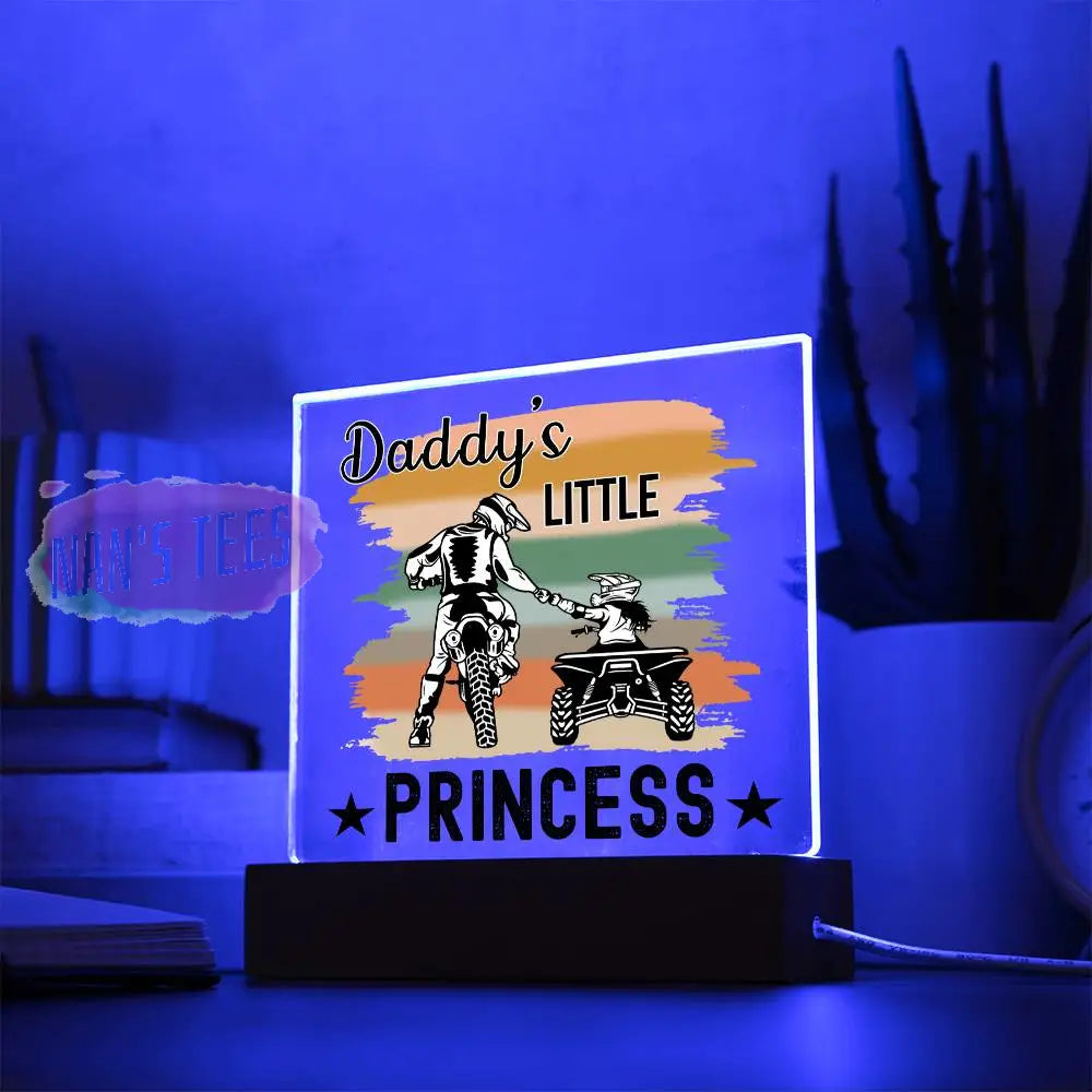 Father And Daughter Acrylic Square Plaque | Daddys Little Princess With Led Base Home Decor