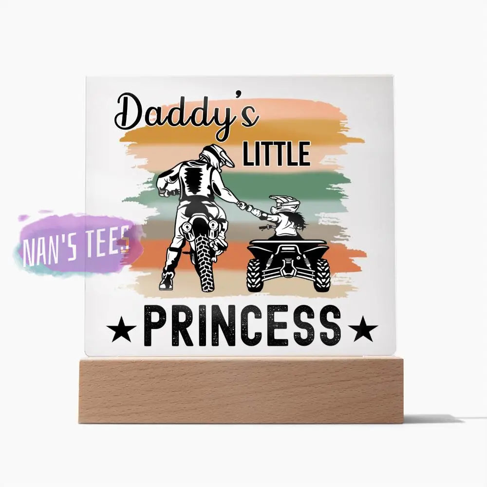 Father And Daughter Acrylic Square Plaque | Daddys Little Princess Wooden Base Home Decor