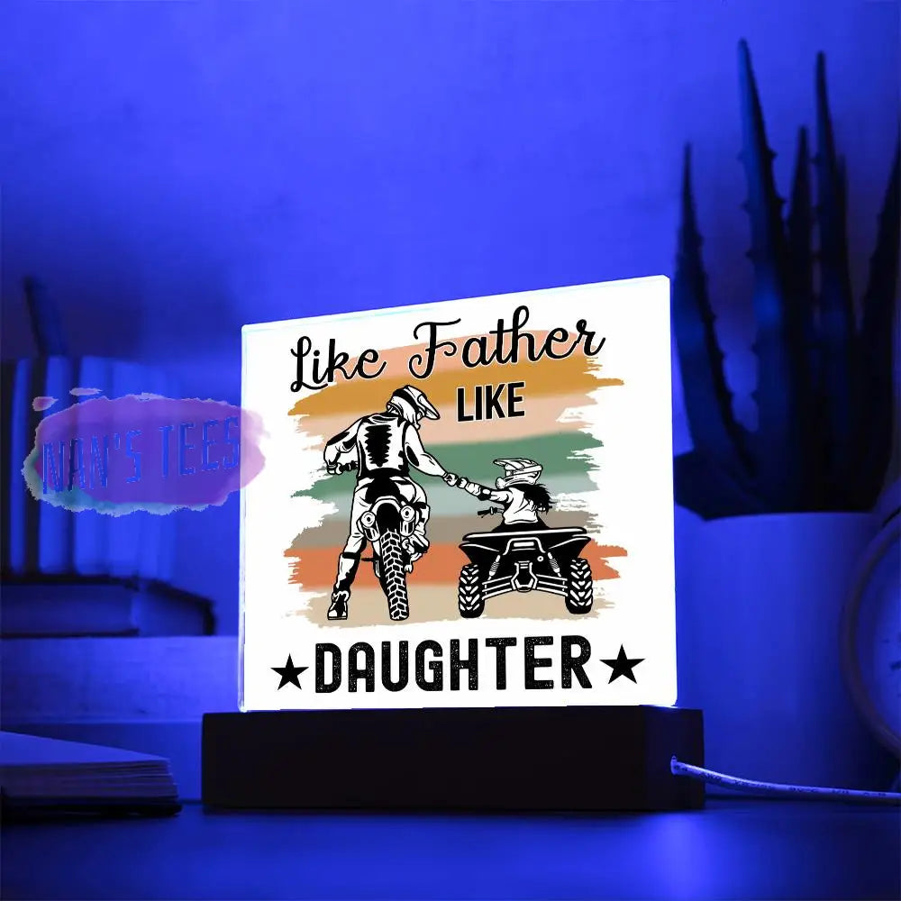 Father And Daughter Acrylic Square Plaque | Like With Led Base Home Decor