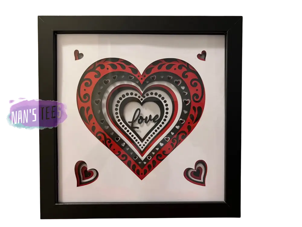 Framed 3D Layered Paper Love Wall Decor Art Valentines Day Mothers Black