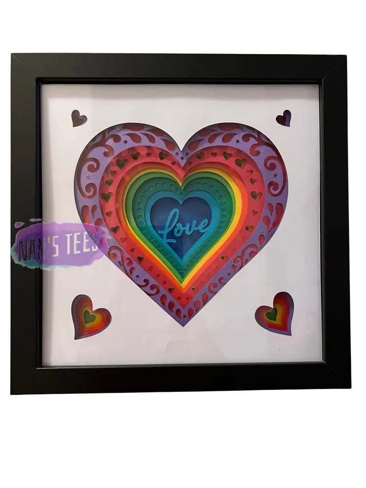 Framed 3D Layered Paper Love Wall Decor Art Valentines Day Mothers Black