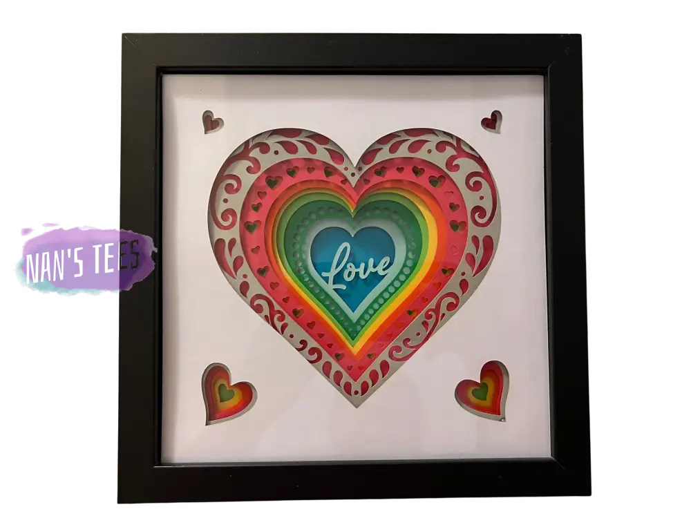 Framed 3D Layered Paper Love Wall Decor Art Valentines Day Mothers Black