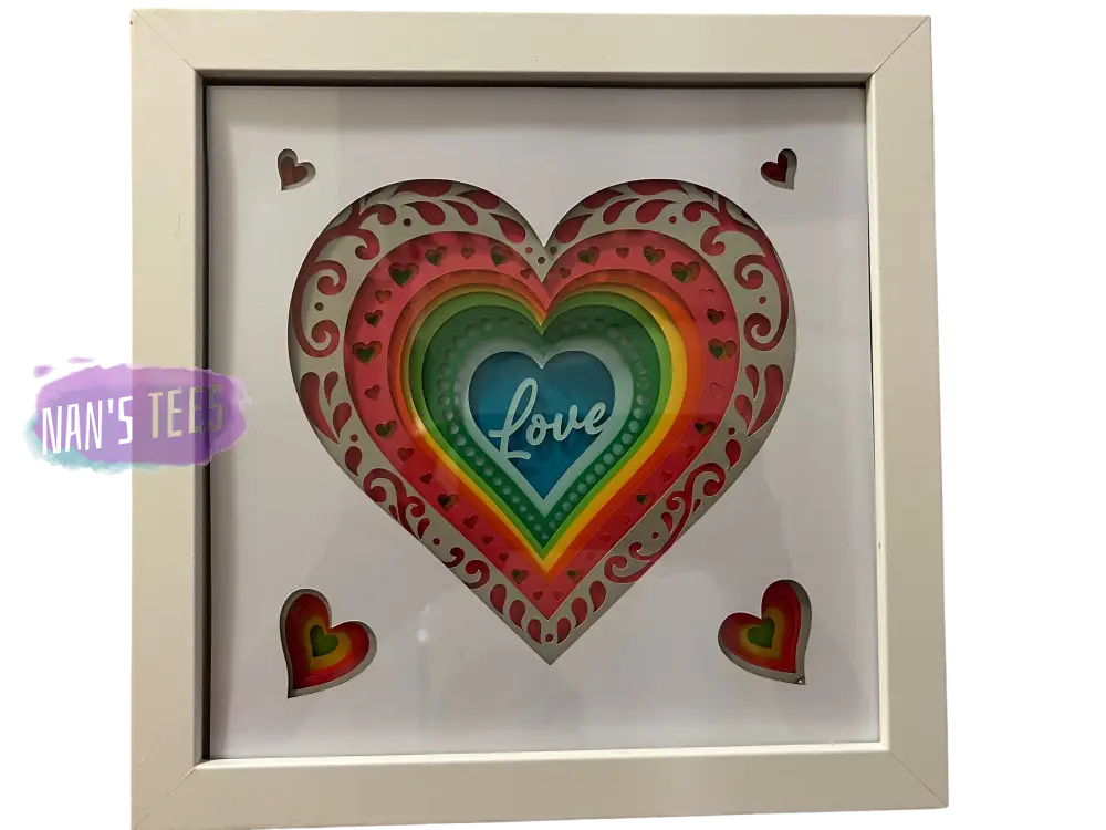 Framed 3D Layered Paper Love Wall Decor Art Valentines Day Mothers White