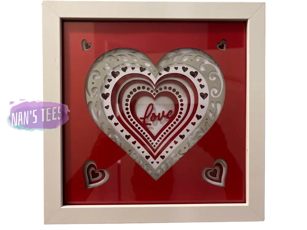 Framed 3D Layered Paper Love Wall Decor Art Valentines Day Mothers White