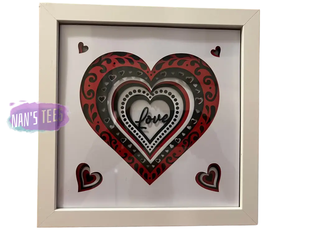 Framed 3D Layered Paper Love Wall Decor Art Valentines Day Mothers White