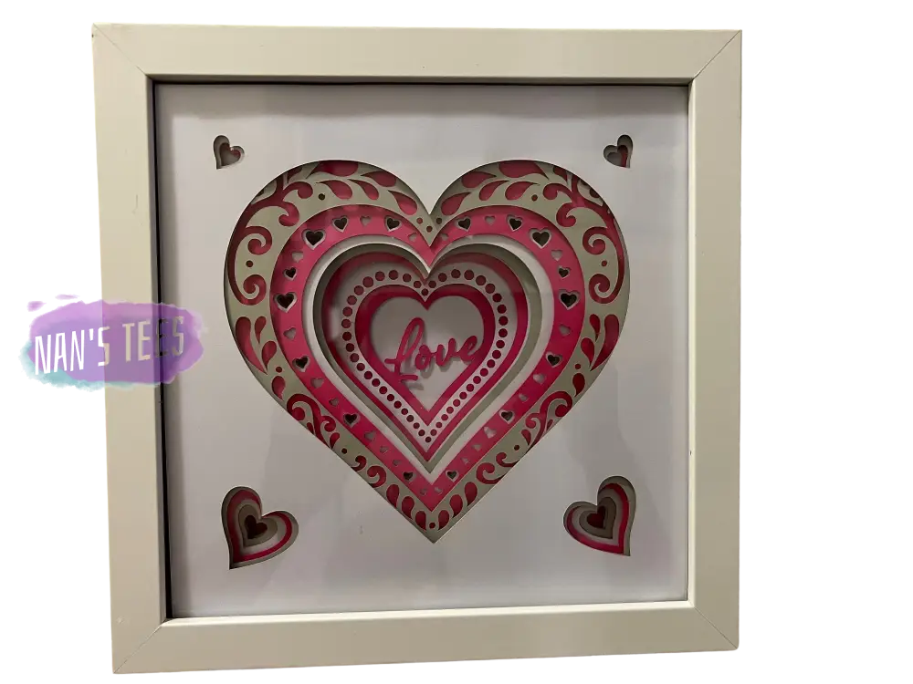 Framed 3D Layered Paper Love Wall Decor Art Valentines Day Mothers White