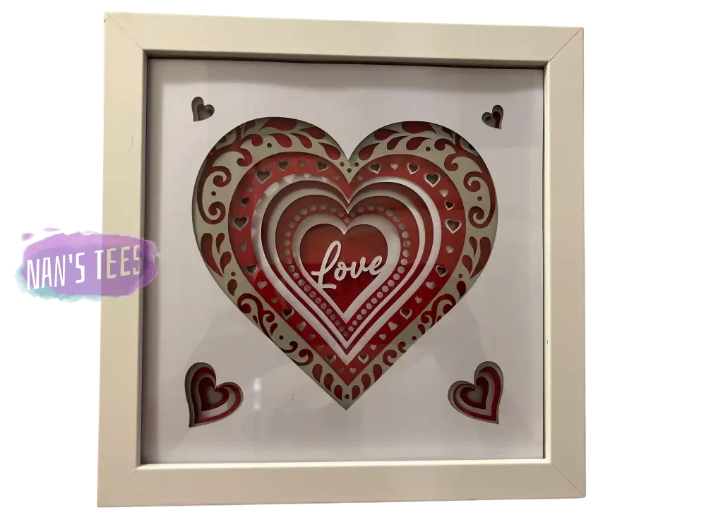 Framed 3D Layered Paper Love Wall Decor Art Valentines Day Mothers White