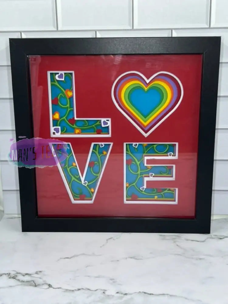 Framed 3D Layered Paper Love Wall Decor Botanical Art Floral Valentines Day Mothers Black