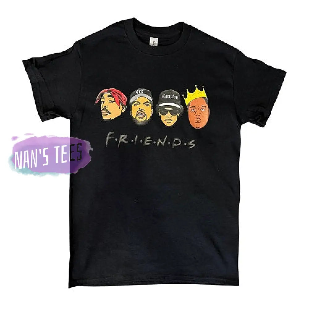 Friends 90S Rap Animated Graphic T-Shirt Black / Small