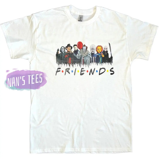 Friends Horror Movies Animated Graphic T-Shirt White / Small