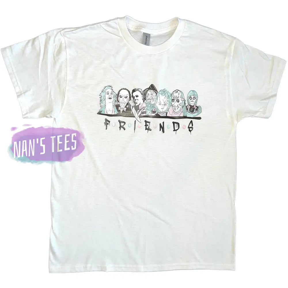 Friends Horror Movies Pastel Animated Graphic T-Shirt White / Small