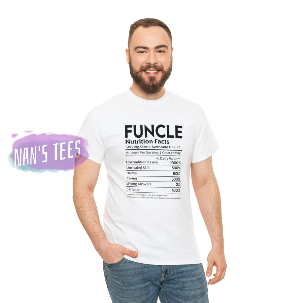 Funcle Nutrition Facts Short Sleeve Unisex Heavy Cotton Graphic Tee T-Shirt