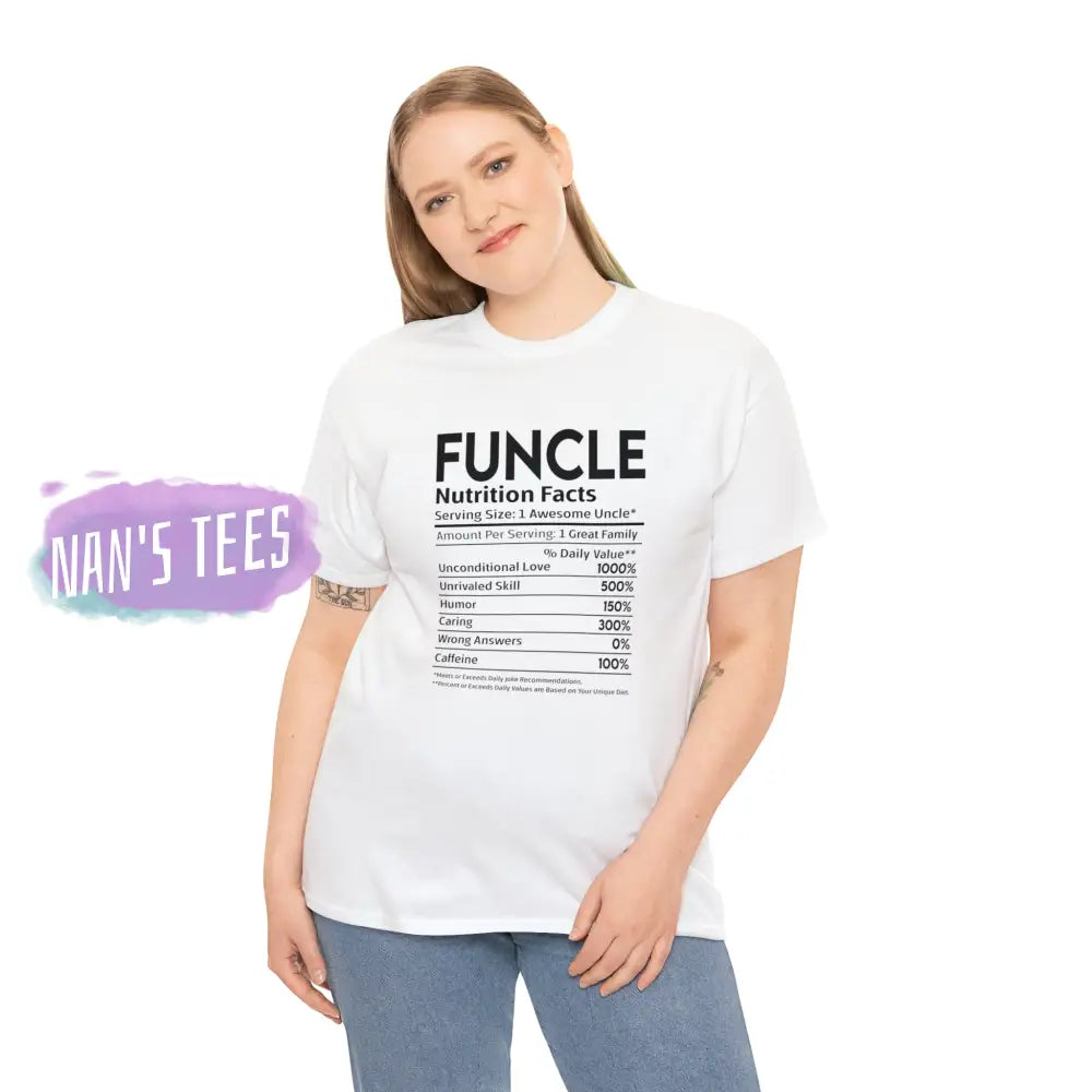 Funcle Nutrition Facts Short Sleeve Unisex Heavy Cotton Graphic Tee T-Shirt