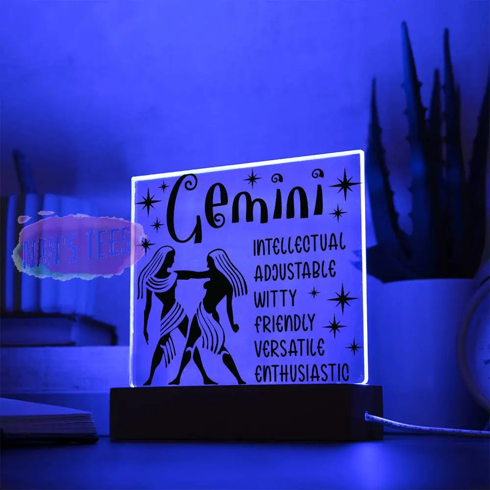 Gemini Zodiac Sign Positive Traits | Acrylic Square Plaque With Led Base Jewelry