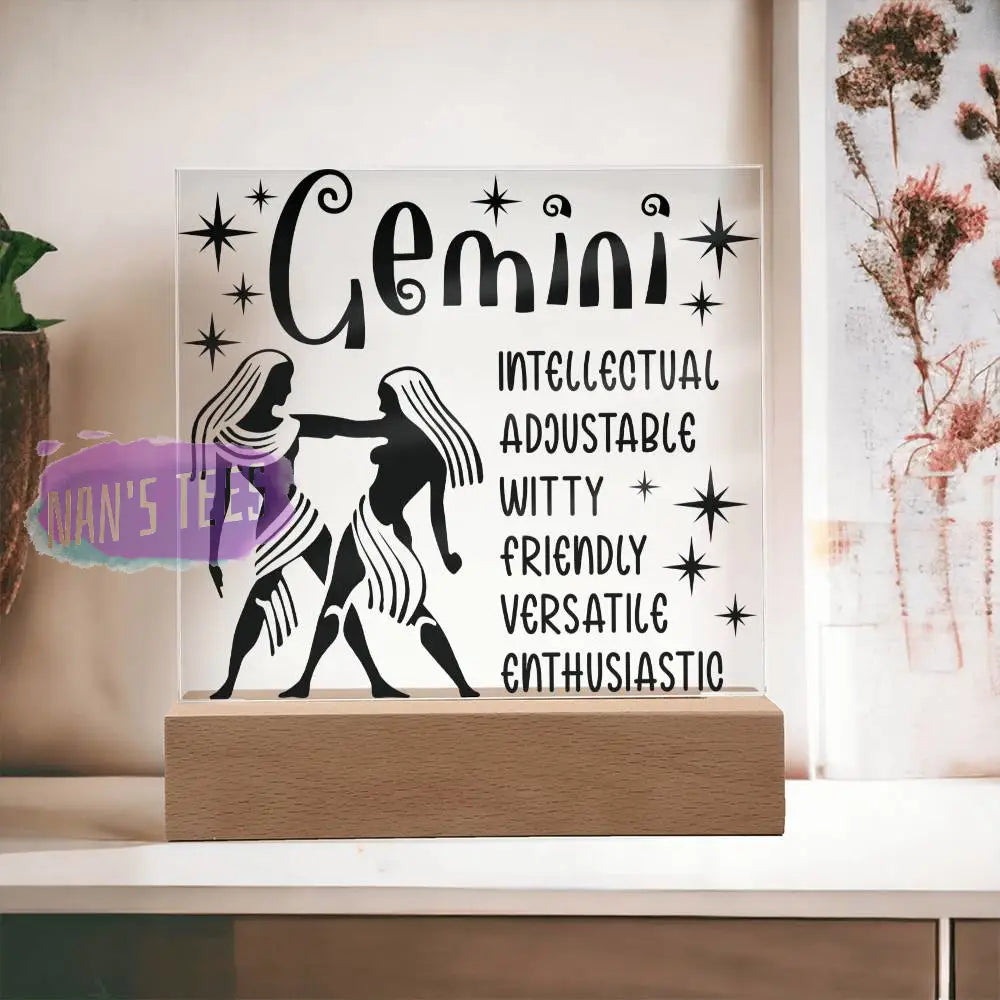 Gemini Zodiac Sign Positive Traits | Acrylic Square Plaque Wooden Base Jewelry