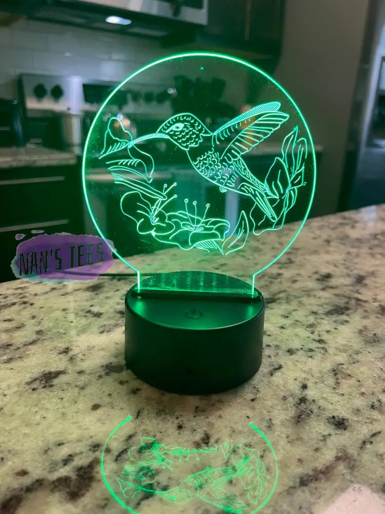 Hummingbird Engraved Clear Acrylic 3D Led Night Light With Base And Remote