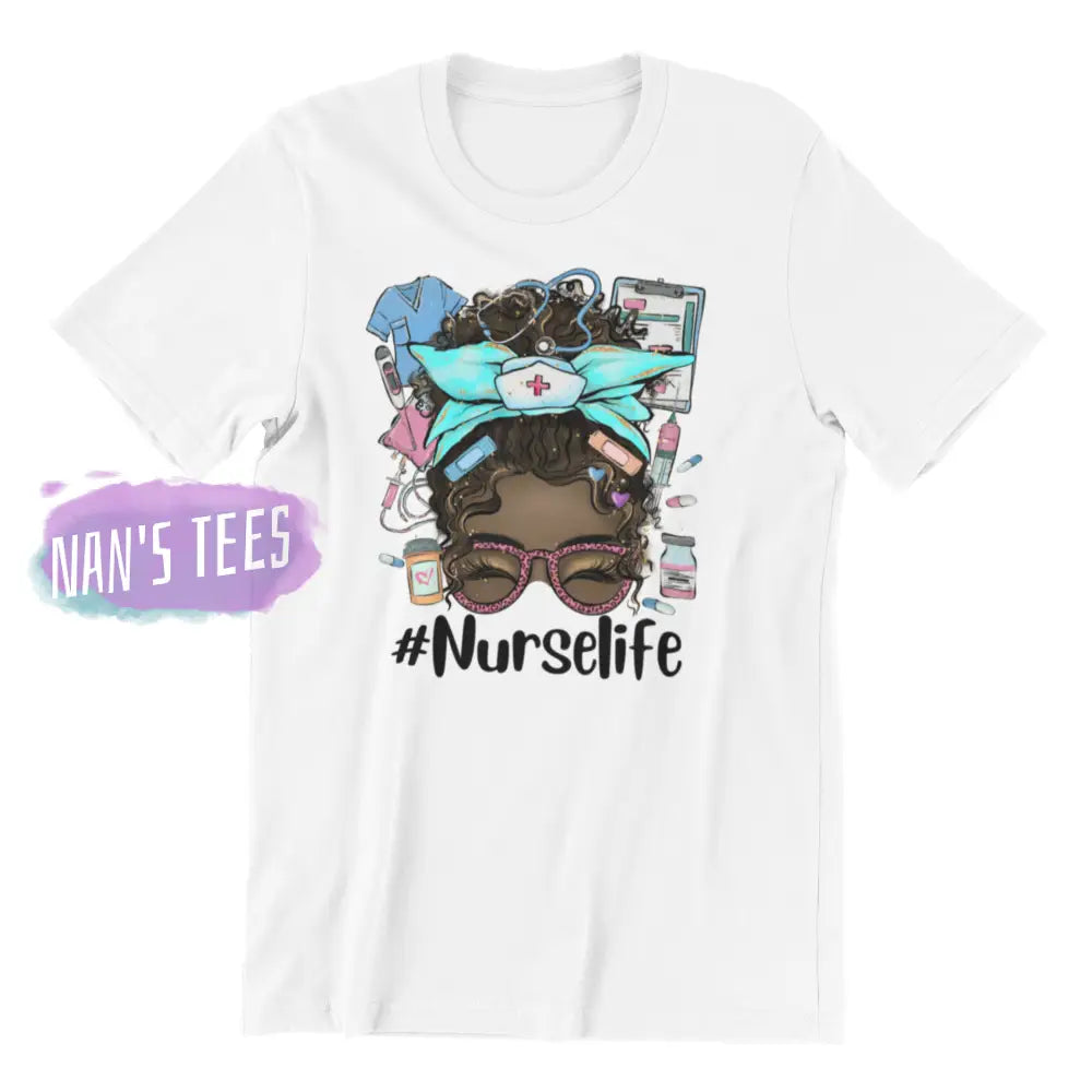 Messy Bun #Nurselife Short Sleeve Graphic T-Shirt White / Small