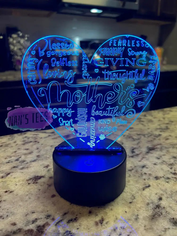 Mothers Day Engraved Clear Acrylic 3D Led Night Light With Base And Remote