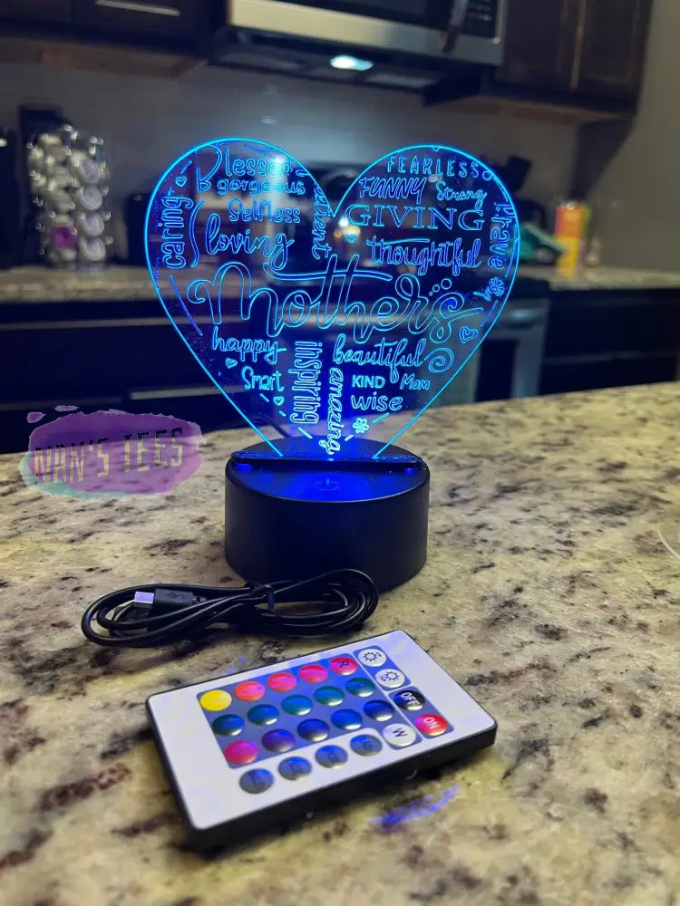 Mothers Day Engraved Clear Acrylic 3D Led Night Light With Base And Remote