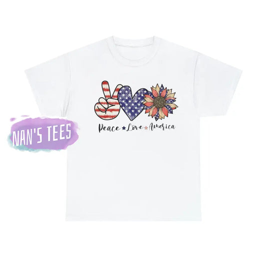 Peace Love America Short Sleeve Unisex Heavy Cotton Graphic Tee White / S T-Shirt