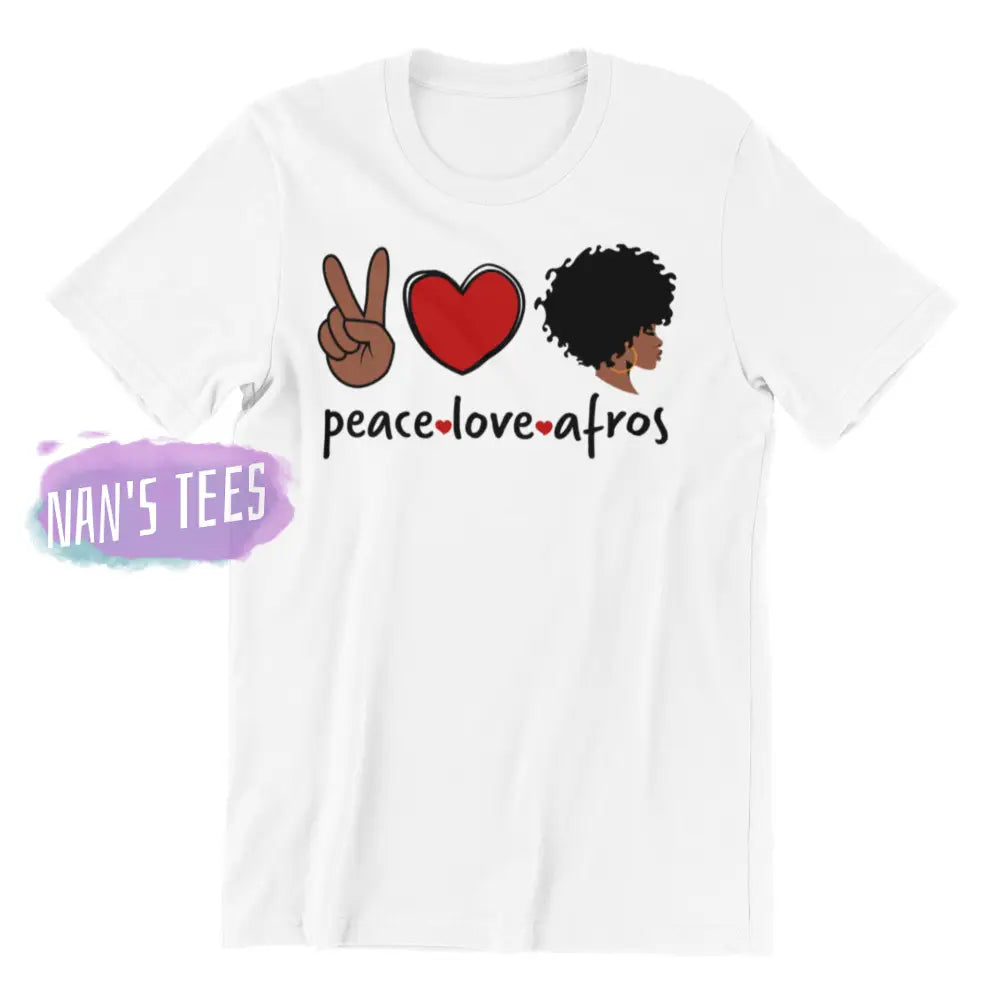 Peace Love And Afros Graphic T-Shirt White / Small