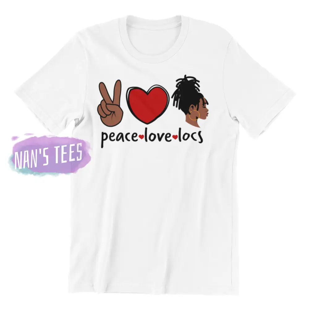 Peace Love And Locs Graphic T-Shirt White / Small