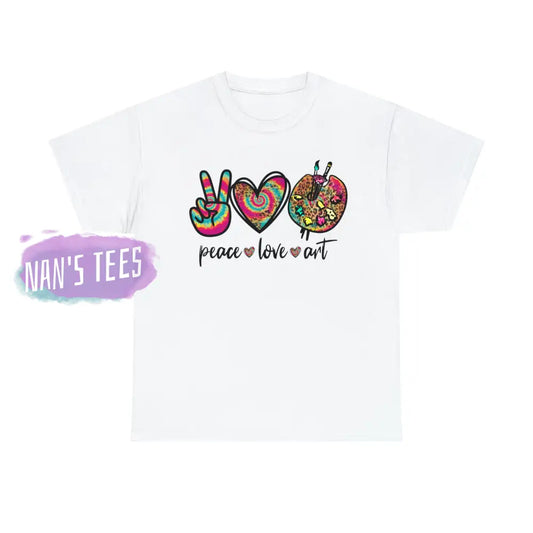 Peace Love Art Short Sleeve Unisex Heavy Cotton Graphic Tee White / S T-Shirt