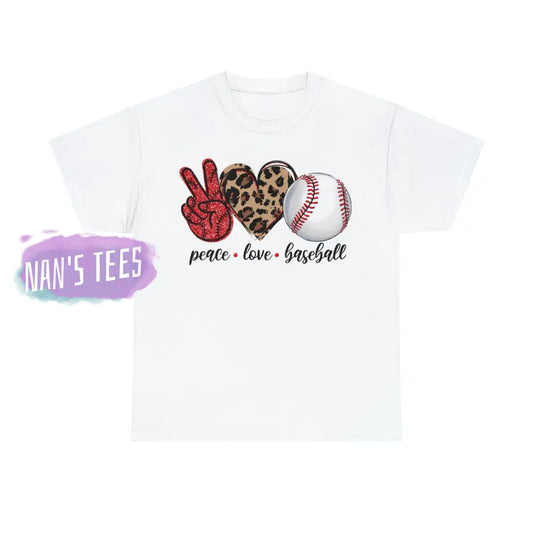 Peace Love Baseball Short Sleeve Unisex Heavy Cotton Graphic Tee White / S T-Shirt