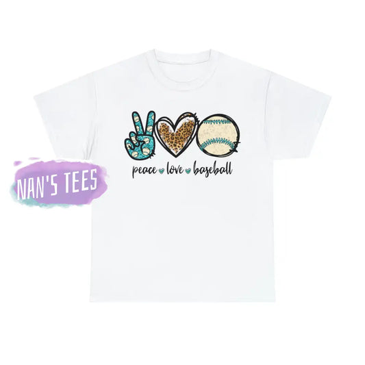 Peace Love Baseball Short Sleeve Unisex Heavy Cotton Graphic Tee White / S T-Shirt